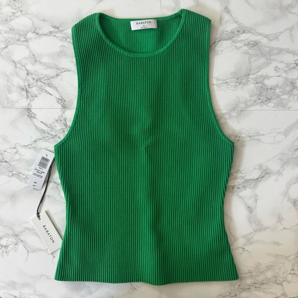 NWT Aritzia Babaton Sculpt Knit Racer Tank Green Medium - Picture 1 of 9